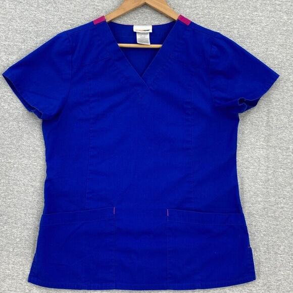 Scrubstar Scrub Top Womens Small Blue Nursing Vet Medical Uniform Short Sleeve - Picture 1 of 12